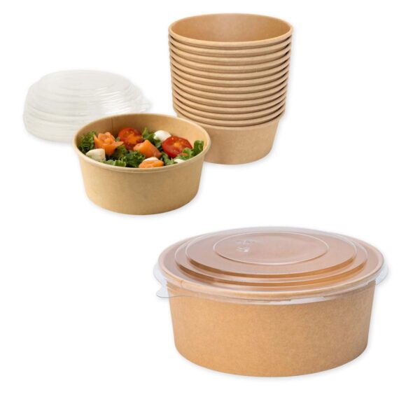 Bol pentru salată carton + capac transparent 750ml – Set 50 bucăți
