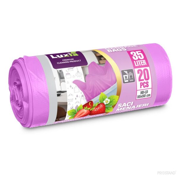 Pungi p/u gunoi cu urechi LUXIA 35 L 20 buc. cu aroma capsuni