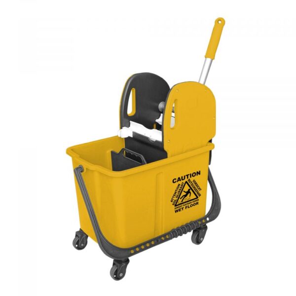 Cărucior profesional pentru curățenie cu suport mop și găleată, 20L – Galben