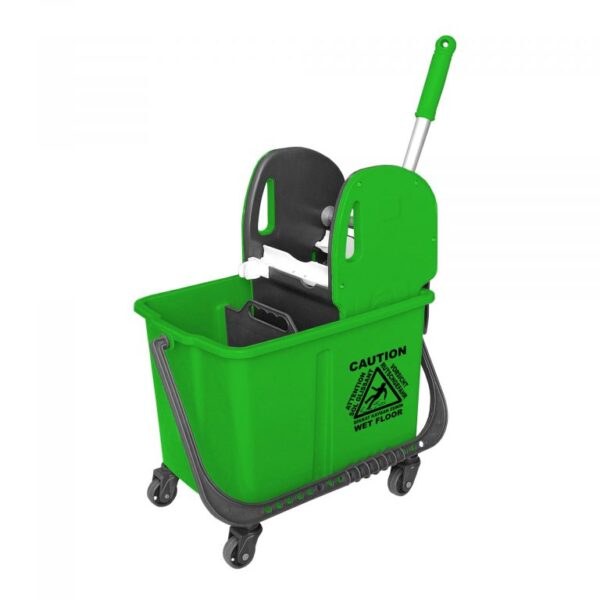 Cărucior profesional pentru curățenie cu suport mop și găleată, 20L – Verde